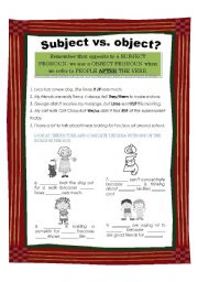 English Worksheet: Subject vs. Object Pronouns