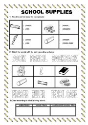 English worksheet: SCHOOL SUPPLIES