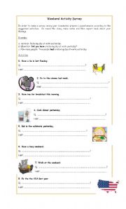 English worksheet: Weekend Activity Survey