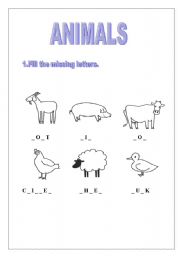 English worksheet: ANIMALS