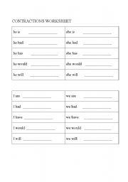 English worksheet: Contractions Quiz