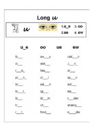 English Worksheet: Long vowel u spelling worksheet