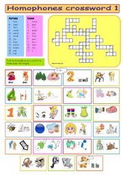 English Worksheet: Homophones crossword - part 1 (plus key)