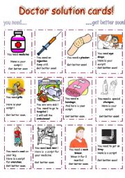 English Worksheet: doctor solution cards