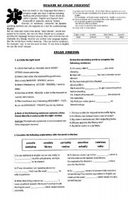 False Friends worksheet for Pre-intermediate