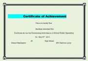 English Worksheet:                               Certificate of achievement