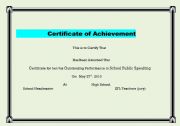 English worksheet:                               Certificate of achievement