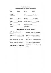 English worksheet: verb to be