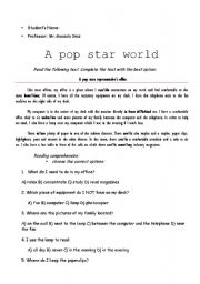 English worksheet: test pop star wprld