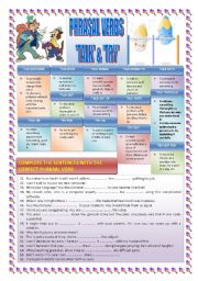 English Worksheet: PHRASAL VERBS: TALK & TRY