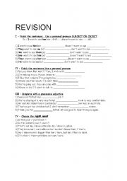 English worksheet: REVISION PRONOUNS AND ADJECTIVES