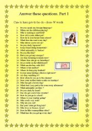 English Worksheet: answer these 35 questions