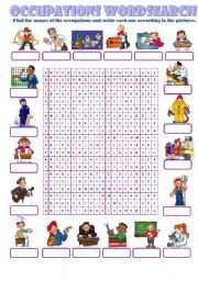 English Worksheet: OCCUPATIONS WORDSEARCH