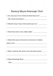 English worksheet: Nursery Rhyme Scavenger Hunt