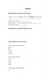 English Worksheet: Science gases matter can change 