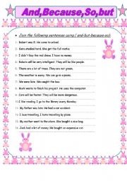 English Worksheet: and-because-but-so