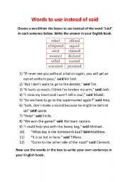 English Worksheet: Words to use instead of said