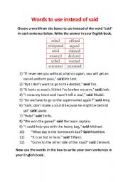 English worksheet: Words to use instead of said