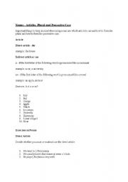 English worksheet: NOUNS: ARTICLES PLURALS AND POSSESSIVE