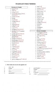 English Worksheet: FAMILY MEMBERS