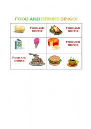 English Worksheet: Food and Drinks Bingo!
