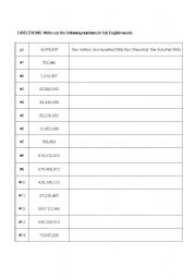 English Worksheet: Big Numbers