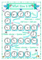English Worksheet: What time is it? - 2 - Quater to/past + whole/half hour - oral practice