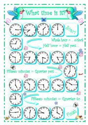 What time is it? - 2 - Quater to/past + whole/half hour - oral practice