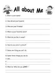 English Worksheet: write about yourself -basic