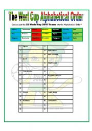 English Worksheet: The World Cup Alphabetical Order