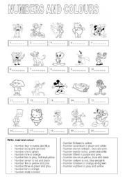 English Worksheet: NUMBERS AND COLOURS