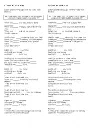 English Worksheet: Song - Fix You by Coldplay
