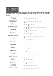 English worksheet: Clothes riddle Unscrable the words