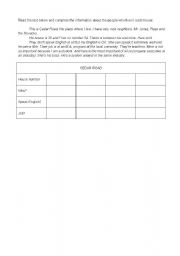 English worksheet: Cedar Road - Logical Game