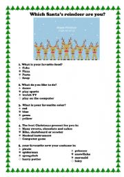 English Worksheet: Quiz. Which Santa`s reindeer are you?