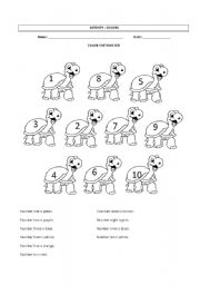 English Worksheet: Color the turtles 1 to 10.