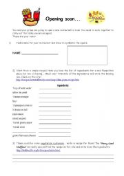 English Worksheet: Webquest: Opening a restaurant