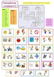 English Worksheet: Homophones crossword - part 2 (plus key)