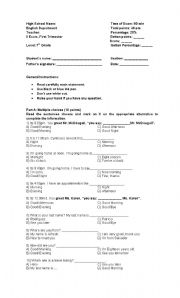 English worksheet: Verb to be and Greetings Test
