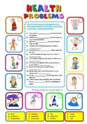 English Worksheet: Health problems + key