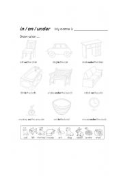 English worksheet: Preposition in-on-under