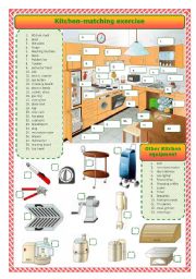 English Worksheet: Kitchen-matching activity