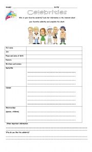 English Worksheet: celebrities