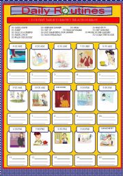 English Worksheet: DAILY ROUTINES (2 PAGES) + KEY INCLUDED