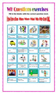 English Worksheet: WH Questions Exercises