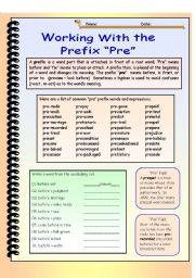 English Worksheet: Working with the Prefix 