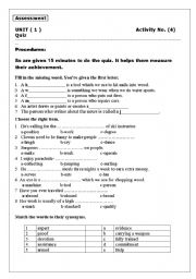 English worksheet: quiz