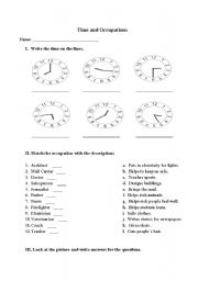 English worksheet: Time and occupations