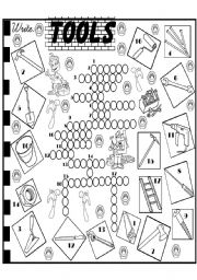 English Worksheet: tools crossword