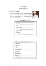 English worksheet: Identifying Yourself